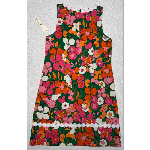 NWT Eliza J Retro Style Bold Multi-color Floral Lace Trim Mini Shift Dress SZ 4 - Picture 4 of 12